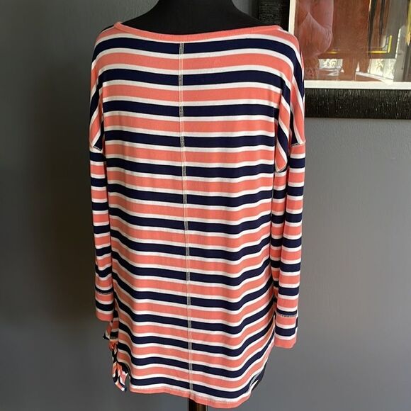 T by Talbots navy/coral/white stripe stretch tunic. UPF 50+ protection. Medium - Picture 3 of 4